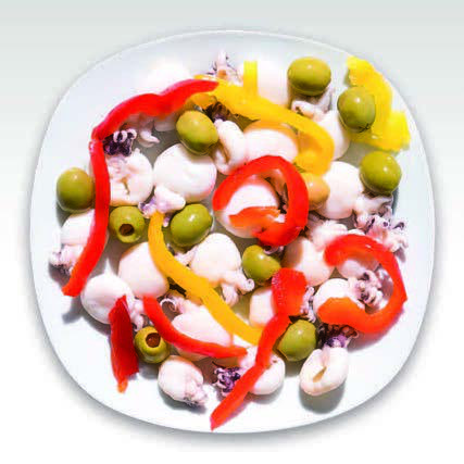 PETITES SEICHES AVEC OLIVES ET POIVRONS 4 kg